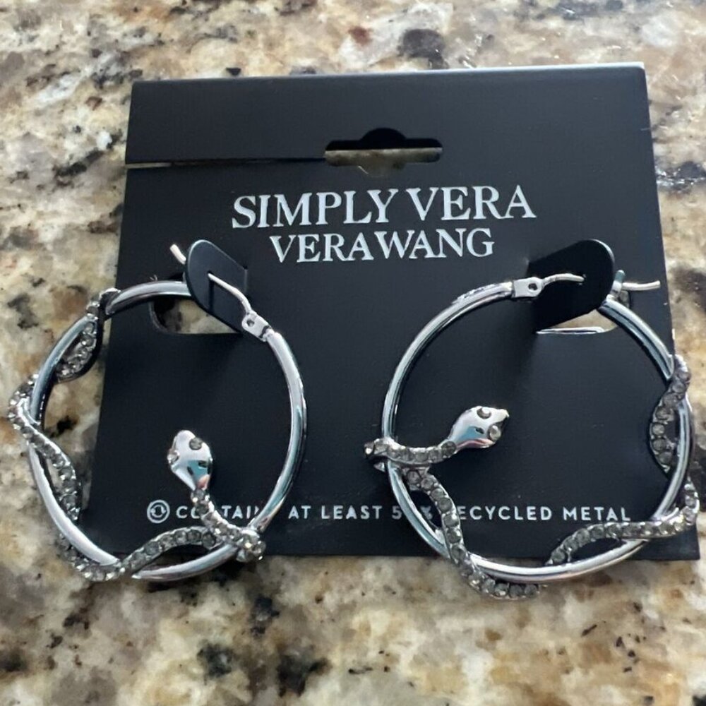 VERA WANG Goth Snake Silver Gray Crystal Hoop Earrings**NEW! - Picture 4 of 5